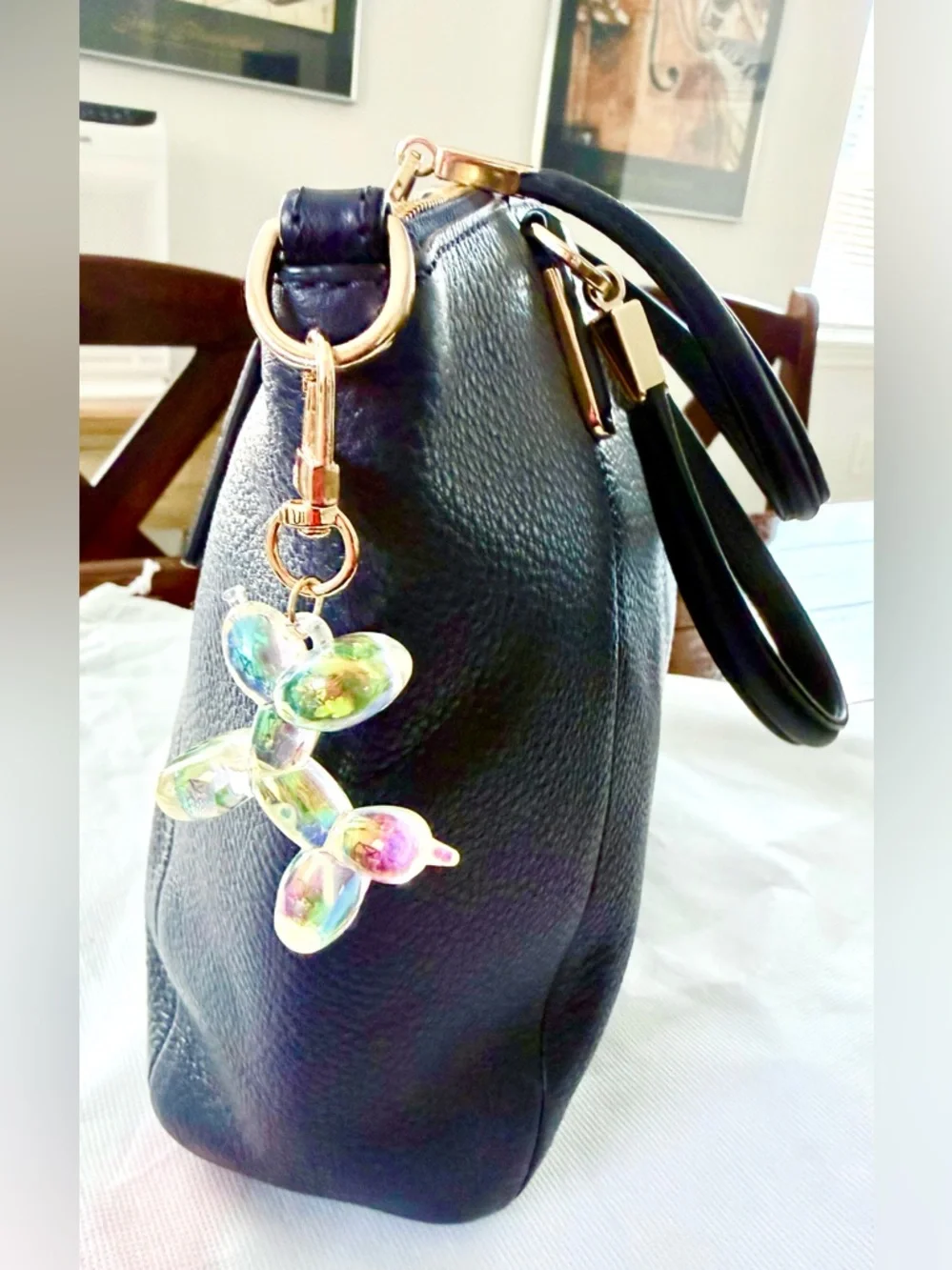 Coach Black Pebbled Leather Satchel with Gold Hardware and Decorative Scarf